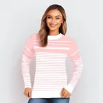 long-sleeved crew-neck sweater with white and pink stripes image